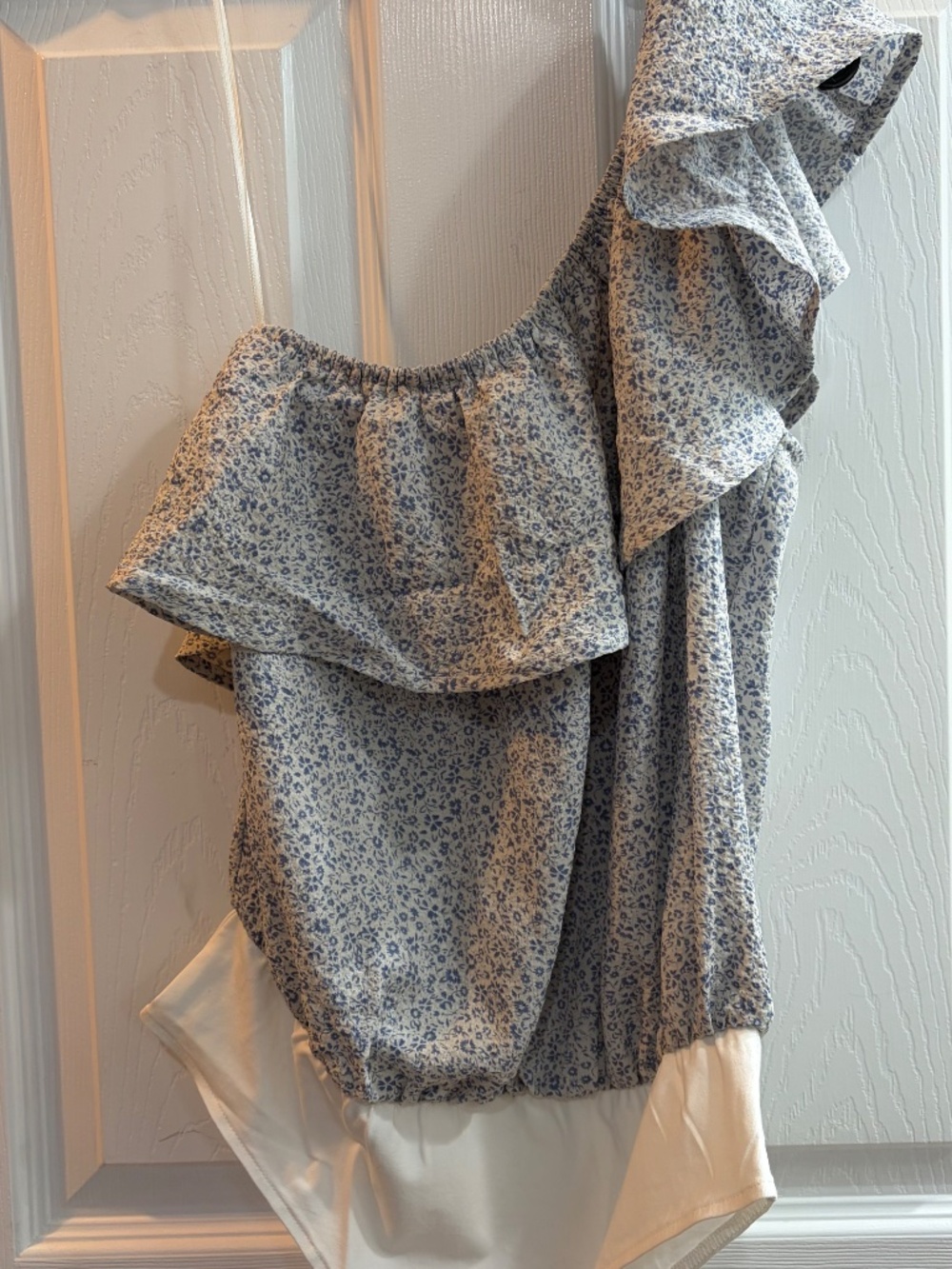 New Promesa One Shoulder Bodysuit in Blue One Piece Ruffle Elastic NWT - Picture 6 of 7